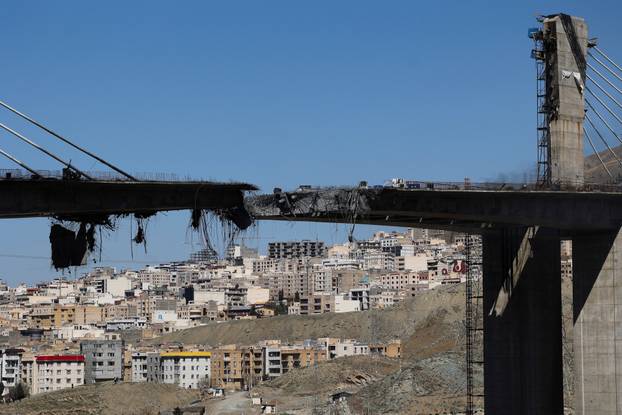 The B1 bridge damaged by a strike, as the U.S.-Israeli conflict with Iran continues, in Karaj