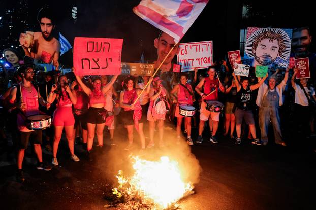 Protest demanding release of hostages held in Gaza, in Tel Aviv