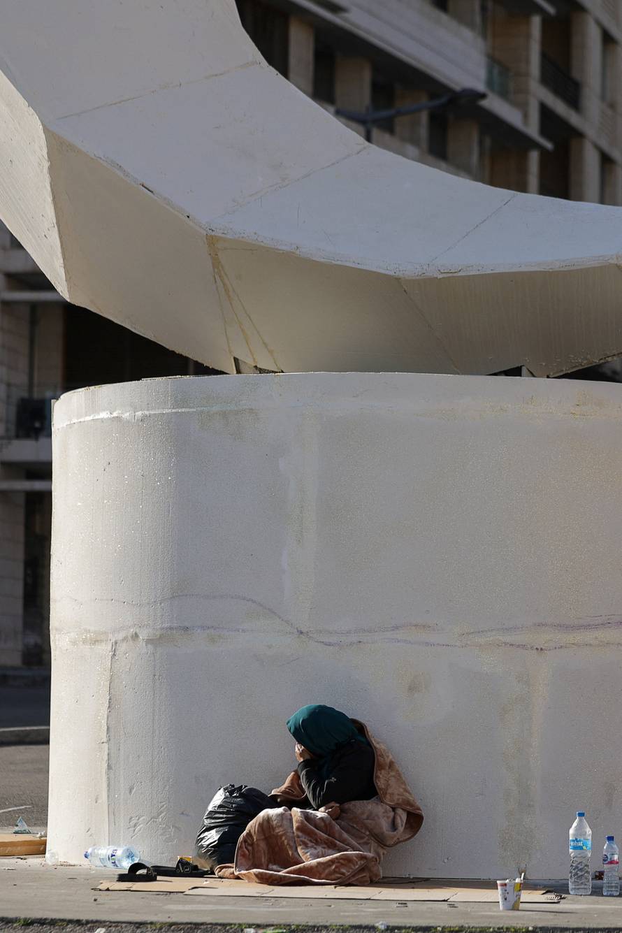 Displaced people from the southern suburbs, gather at Martyrs' Square in Beirut