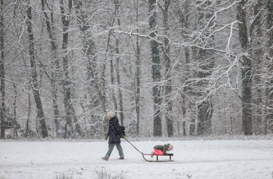 Snow-covered Maksimir park in Zagreb