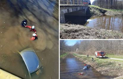 Kod Nove Gradiške vozač sletio autom u kanal pun vode i sam izašao: Auto izvukli vatrogasci