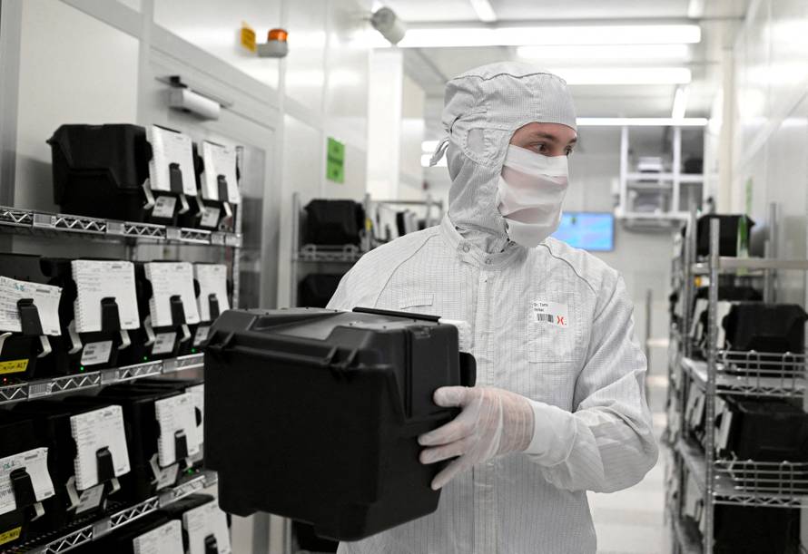 FILE PHOTO: Production line of Dutch semiconductor company Nexperia, in Hamburg