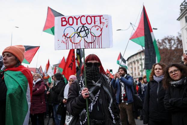 Demonstrators protest the 2026 Winter Olympics in Milan