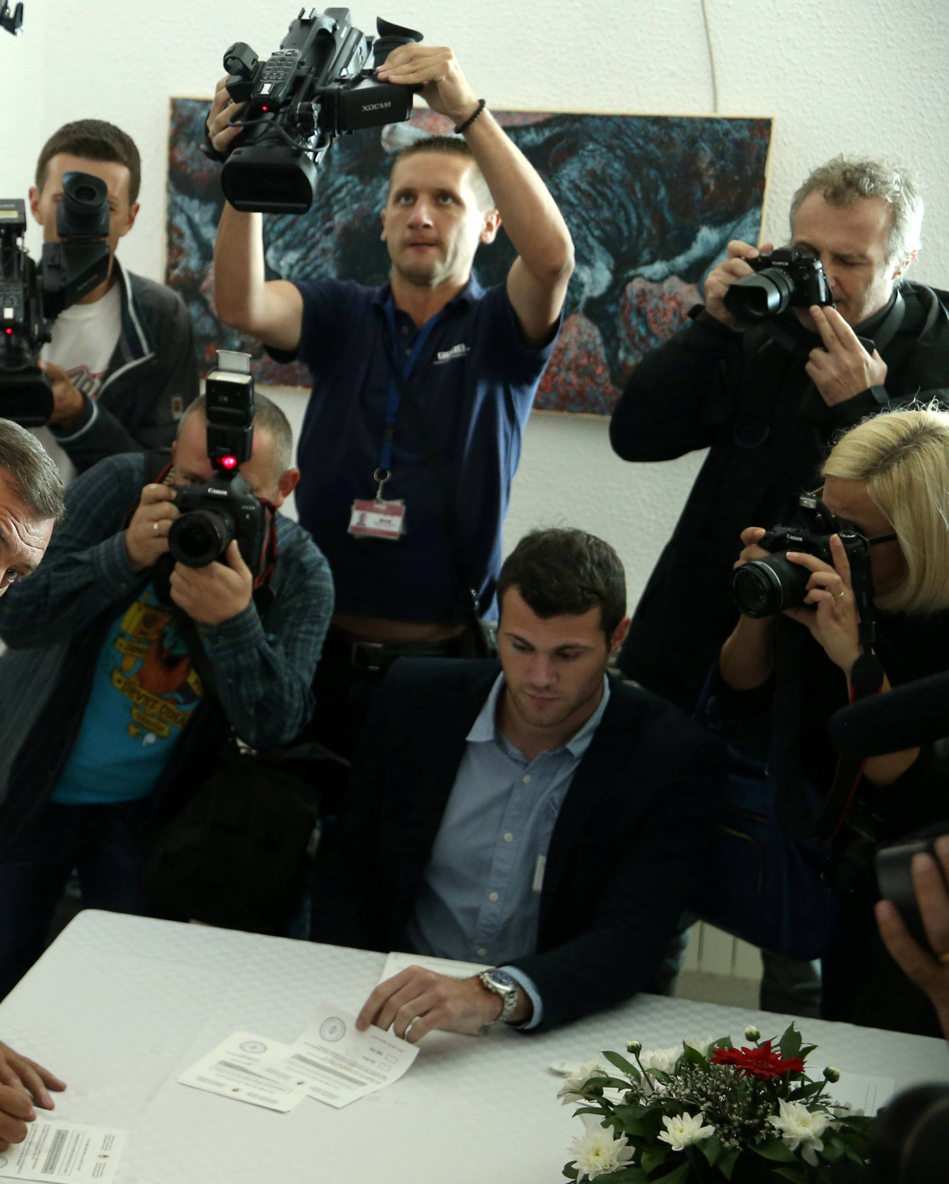 Milorad Dodik, President of Republika Srpska, vote for a referendum on their Statehood Day in Laktasi near Banja Luka