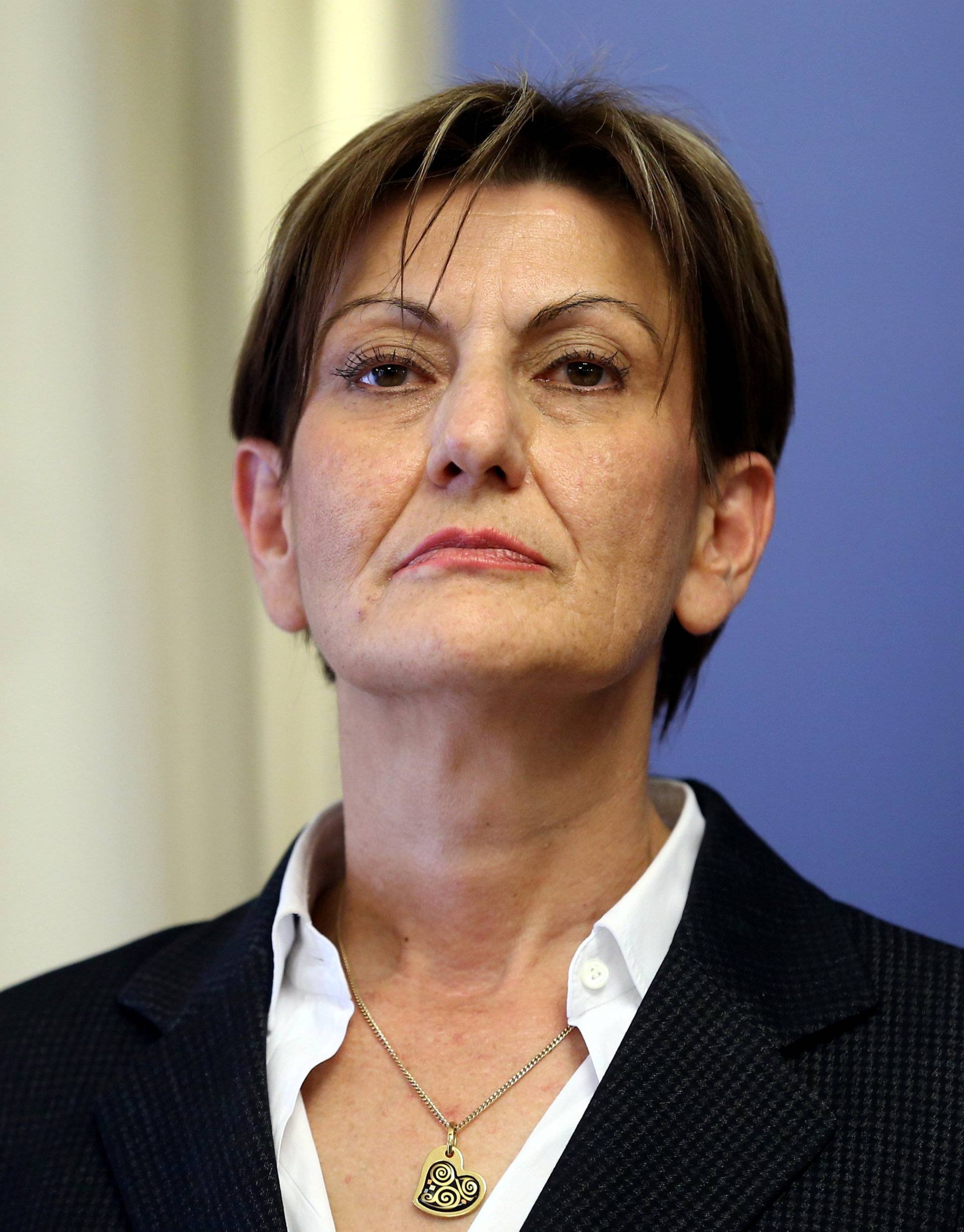 FILE PHOTO: Martina Dalic, Minister of Economy, attends a news conference in a government building in Zagreb