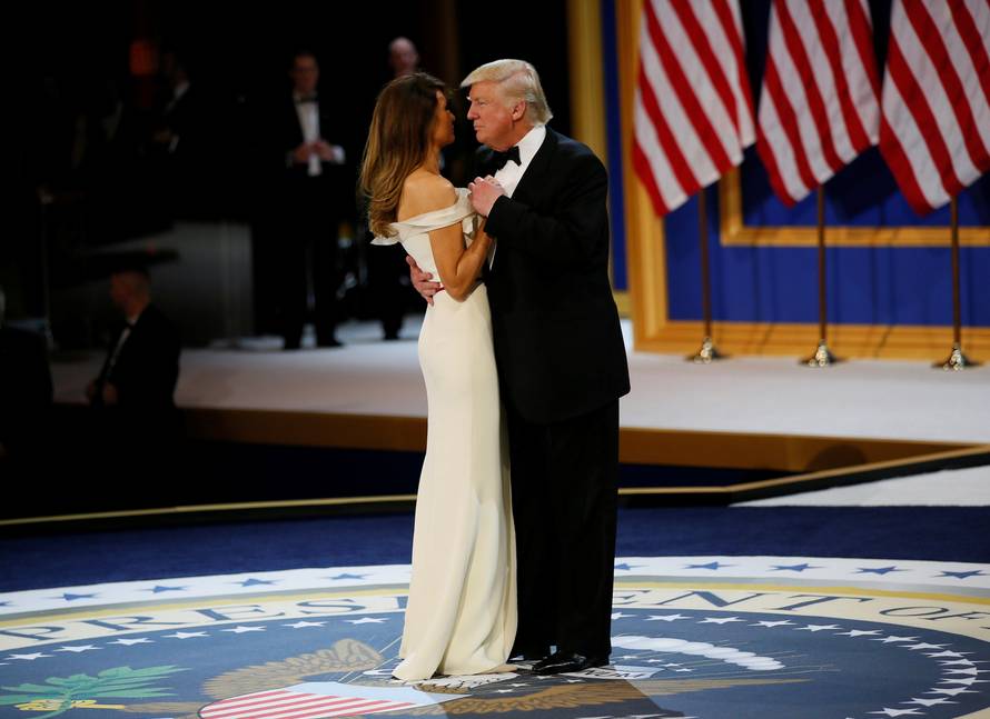 U.S. President Donald Trump and his wife first lady Melania Trump dance at the "Salute to Our Armed Forces" inaugural ball during inauguration festivities in Washington