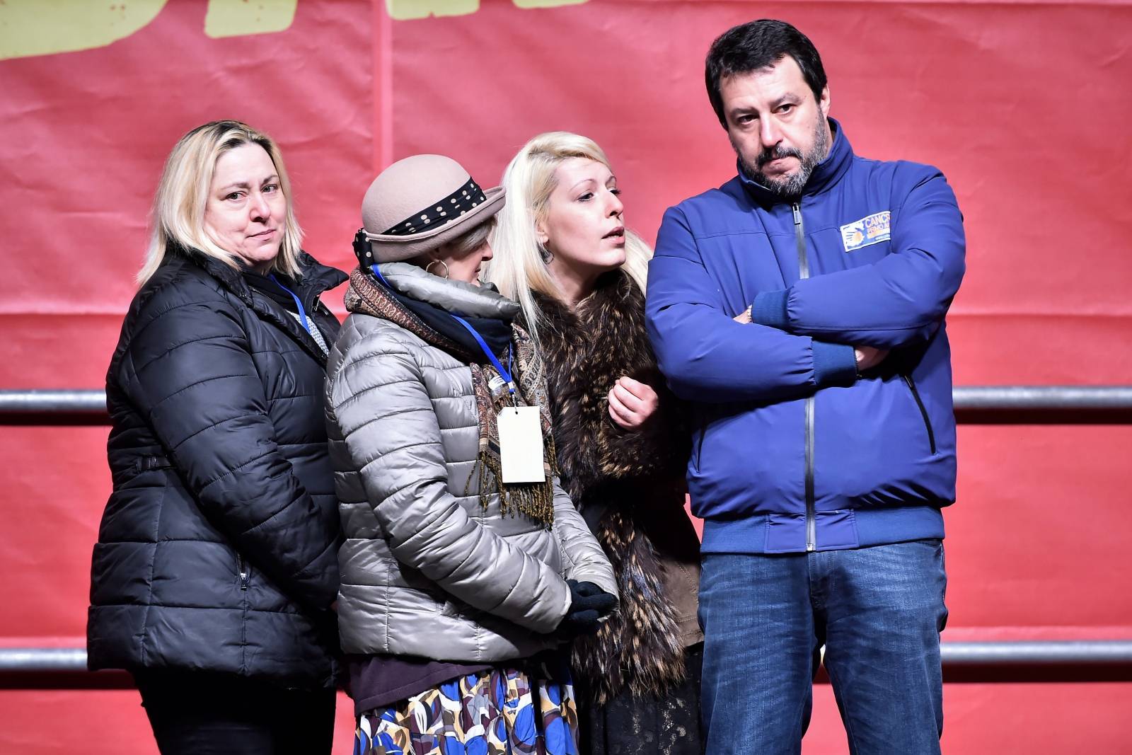 Leader of Italy's far-right League party Matteo Salvini looks on during a rally ahead of regional election, in Bibbiano