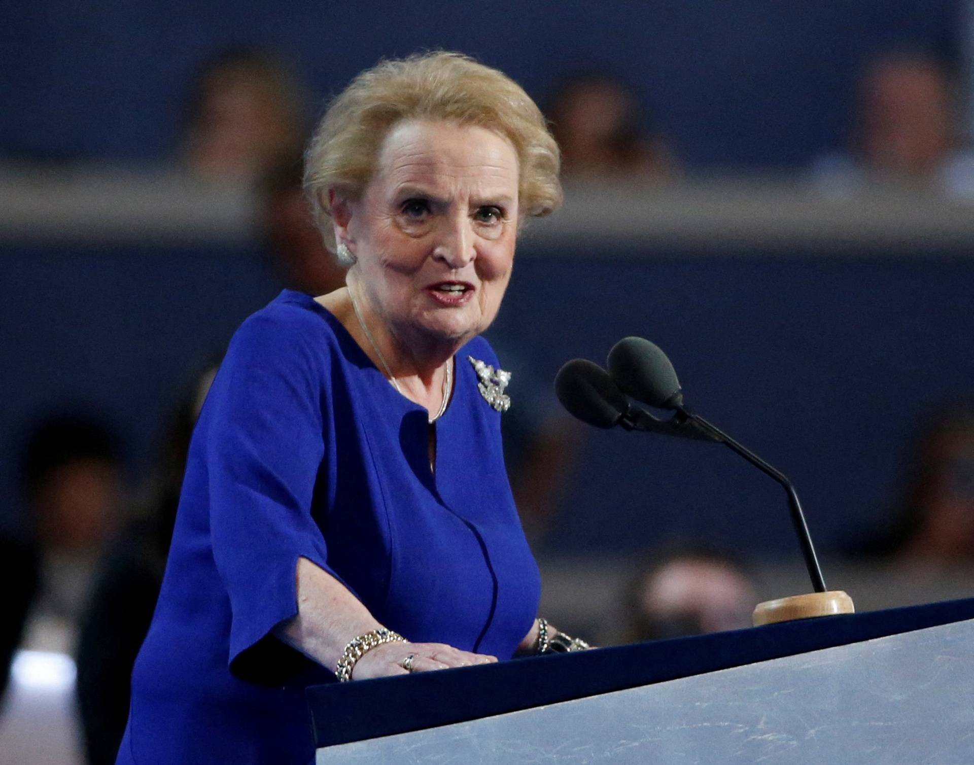 FILE PHOTO: Former Secretary of State Madeleine Albright speaks at the Democratic National Convention in Philadelphia, Pennsylvania