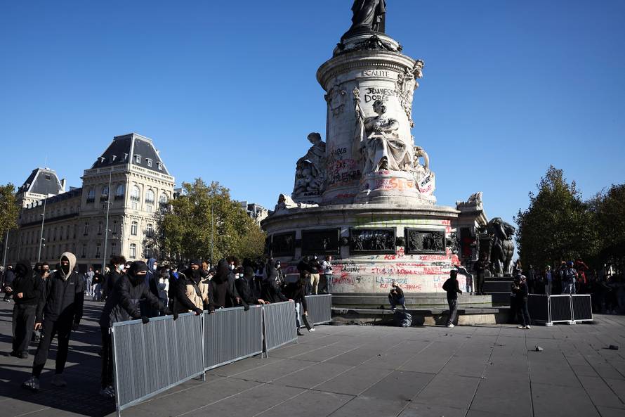 Demonstrators gather at the Place de la Republique, in Paris