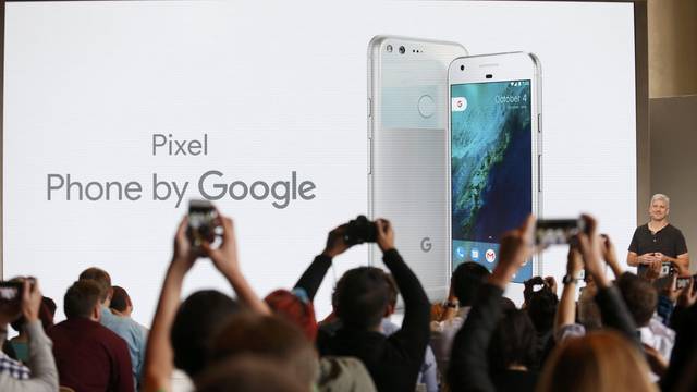 Rick Osterloh, SVP Hardware at Google, introduces the Pixel Phone by Google during the presentation of new Google hardware in San Francisco