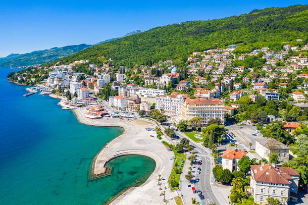 Croatia,,Town,Of,Opatija,,Popular,Tourist,Resort,,Slatina,Beach,,Aerial