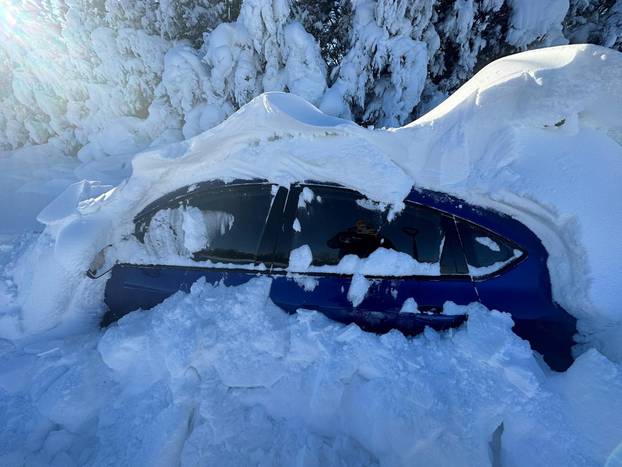 Aftermath of heavy snowfall in Regent, North Dakota