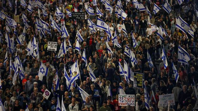 Protest against Israeli PM Netanyahu's government and to call for the release of hostages kidnapped in the deadly October 7 attack by Hamas, in Tel Aviv