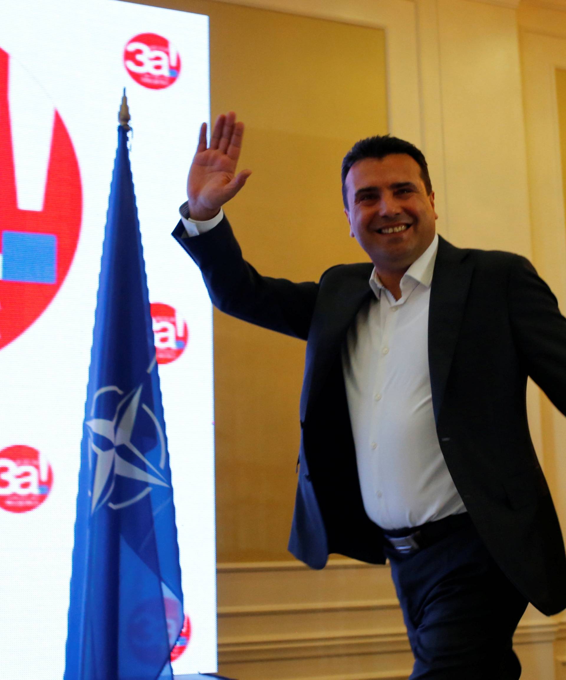 Macedonia's PM Zoran Zaev arrives to give a news conference during a referendum night on changing Macedonia's name that would open the way for it to join NATO and the European Union in Skopje