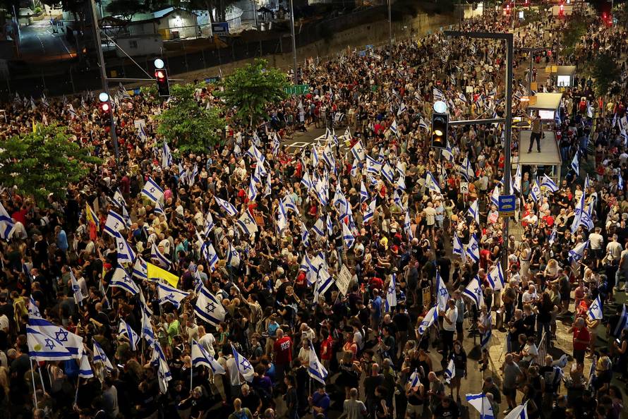 Demonstration against Israeli Prime Minister Benjamin Netanyahu's government and a call for the release of hostages in Gaza, amid the Israel-Hamas conflict, in Tel Aviv