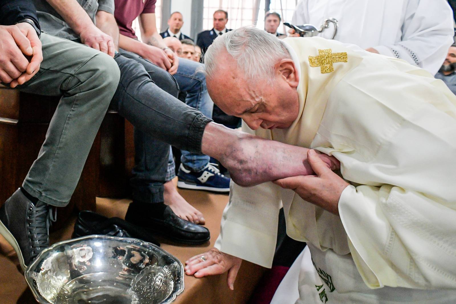 April 18, 2019 : Pope Francis celebrates the Holy Mass "in Coena Domini" in the District House of Velletri (Rome).