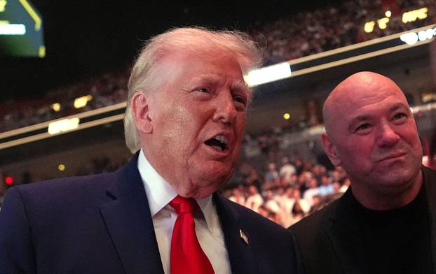 U.S. President Donald Trump attends UFC 327 at Kaseya Center