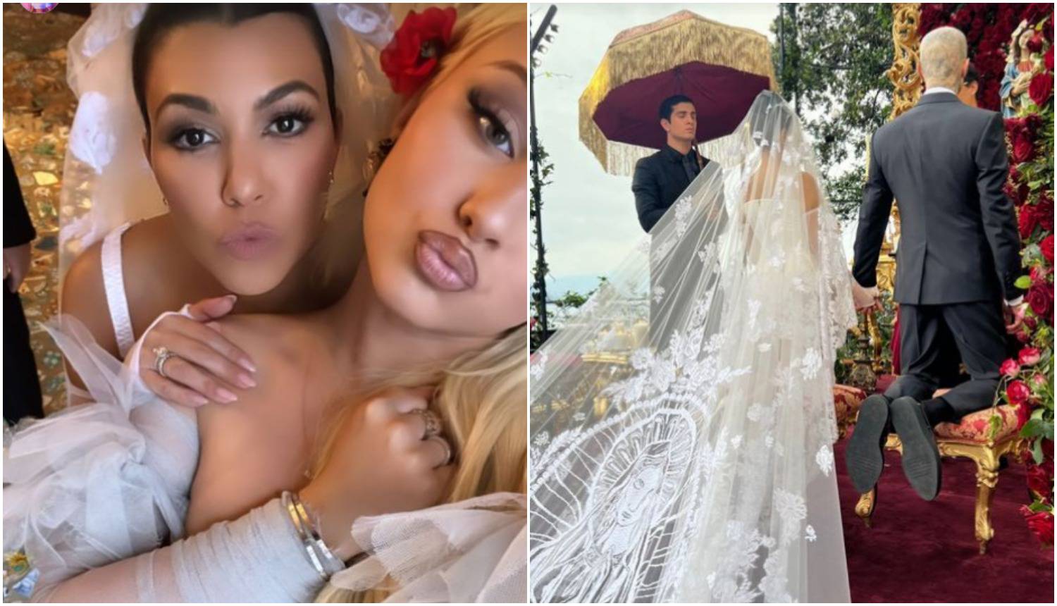 Prve fotografije s vjenčanja u Italiji: Kourtney se udala za Travisa, nosila veo s Gospom