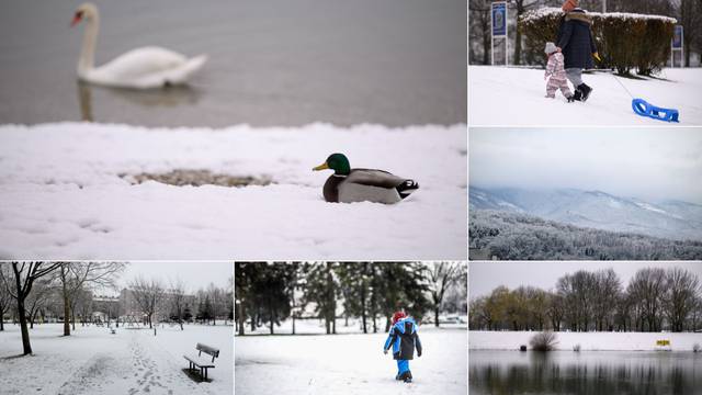 FOTO Snježna idila u Zagrebu: Djeca su već izvukla sanjke, na Jarunu se patke trude ugrijati