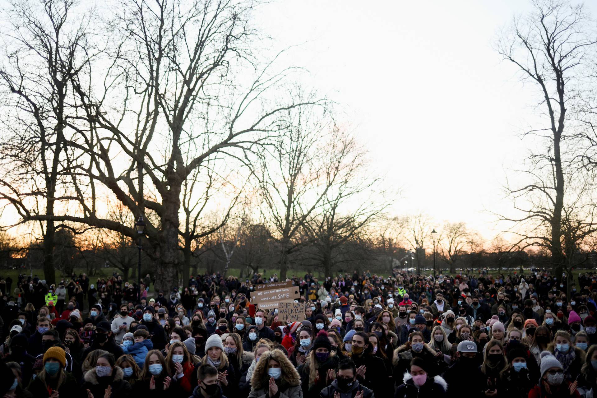 Memorial site at the Clapham Common Bandstand, following the kidnap and murder of Sarah Everard in London