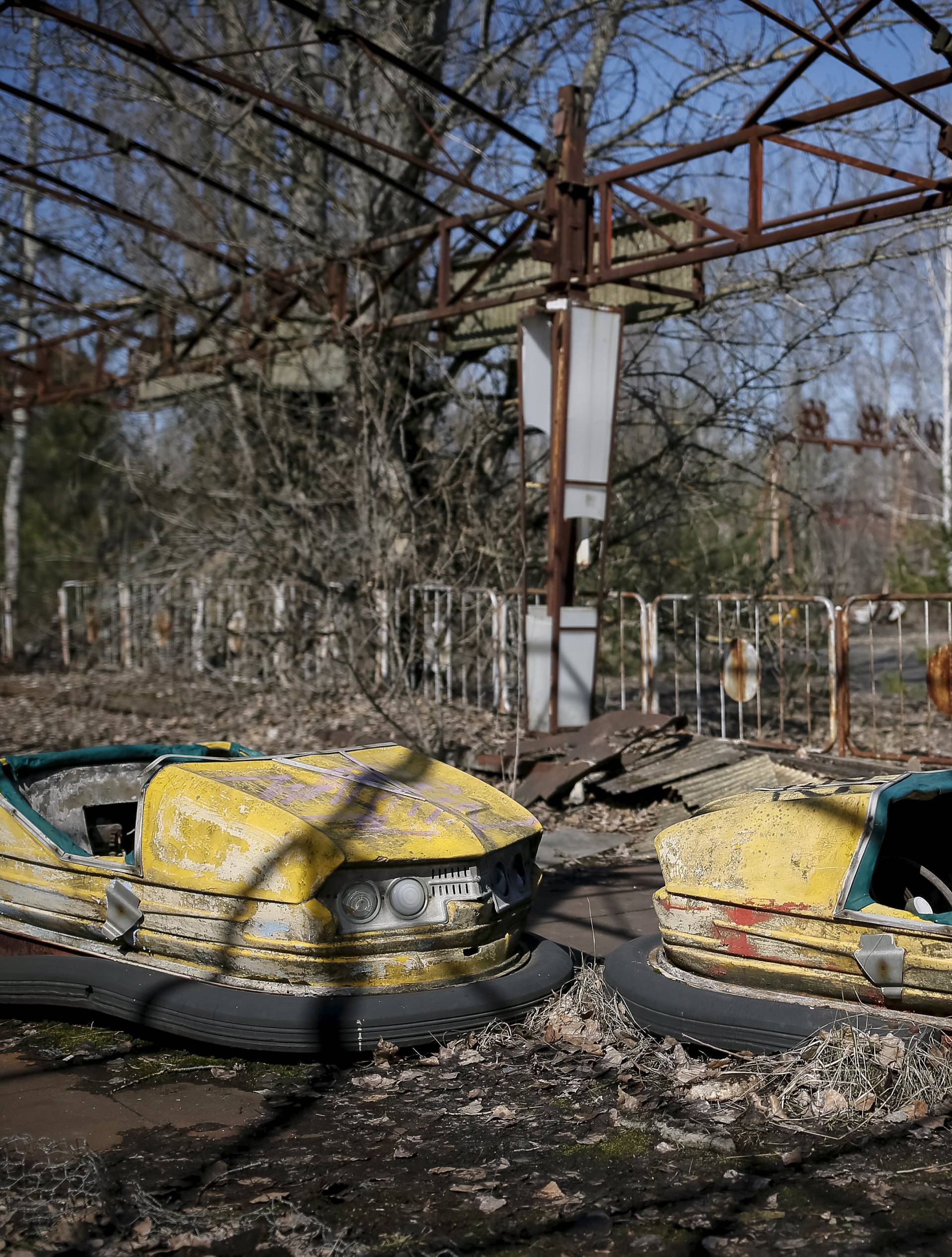 A view of an amusement park in the centre of the abandoned town of Pripyat near the Chernobyl nuclear power plant