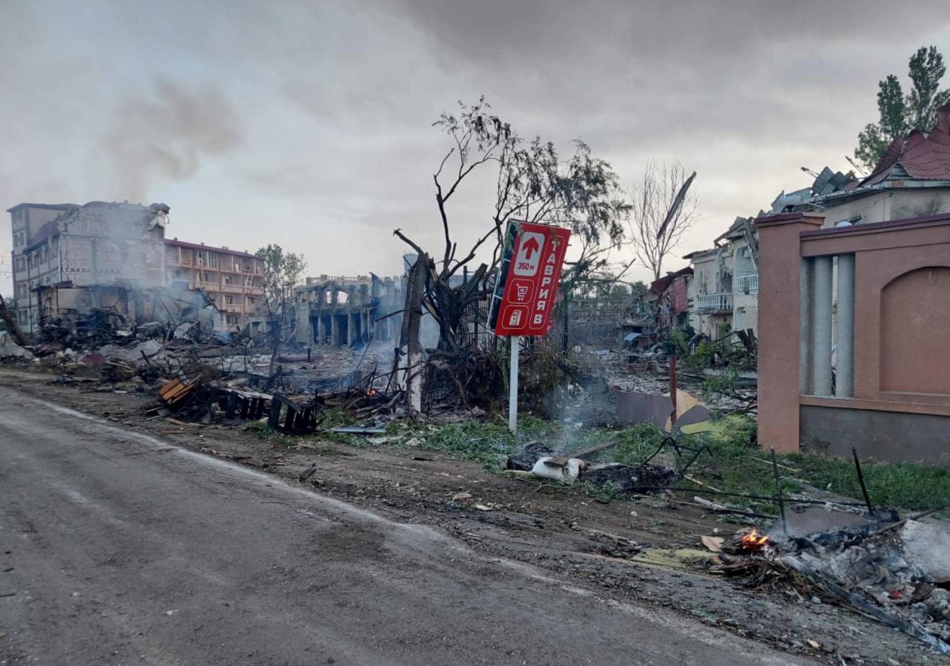 View shows buildings hit by a Russian missile strike in a resort area in Odesa region