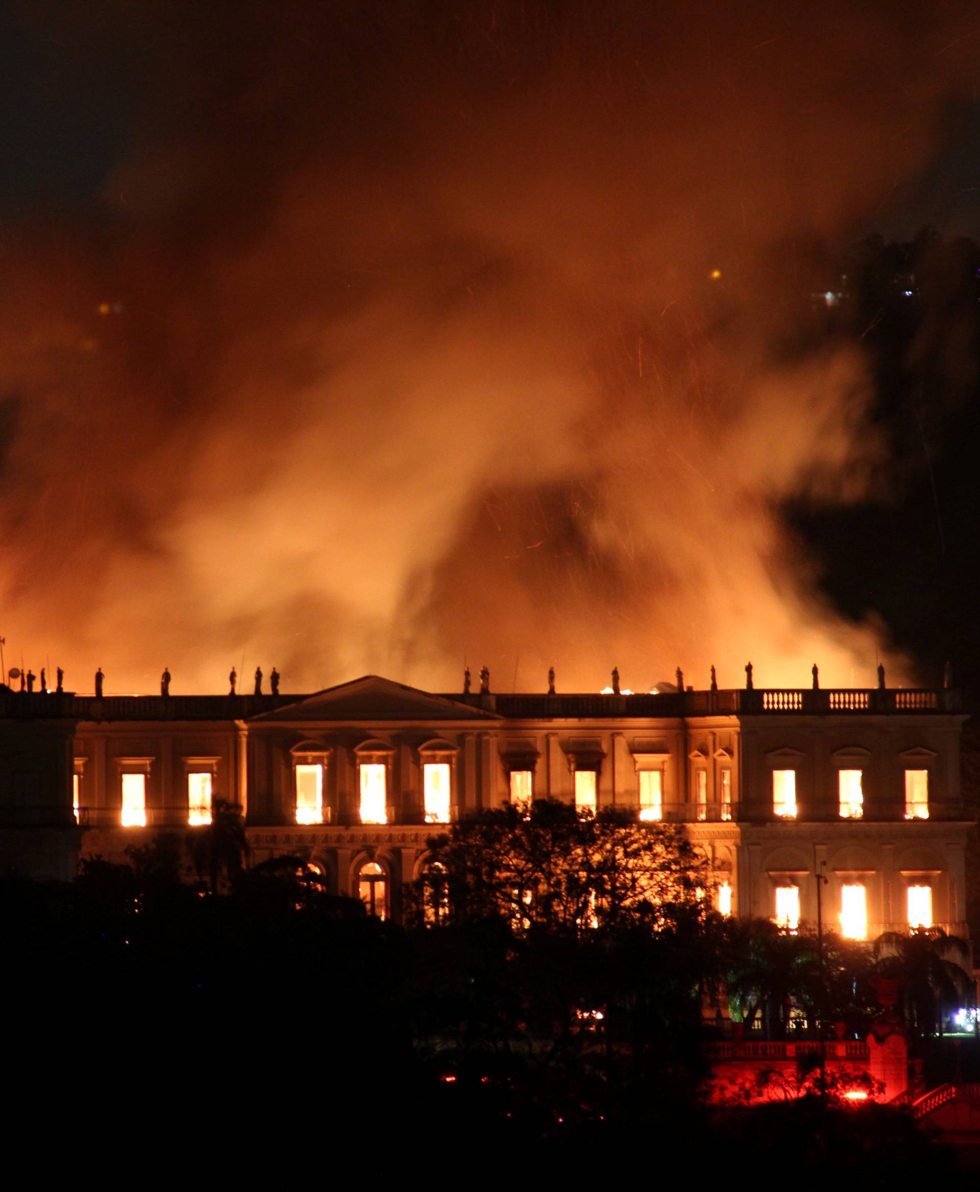 A fire blazes at the National Museum of Brazil in Rio de Janeiro