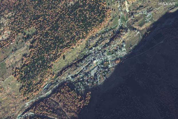A satellite image shows Blatten village