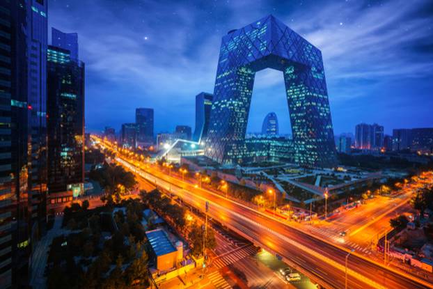 Night,Cityscape,With,Bilding,And,Road,In,Beijing,City,,China