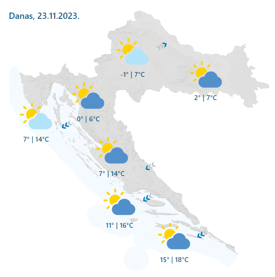 Na Jadranu orkanski udari bure, na snazi je crveni meteoalarm. Na jugu kiša, u Lici moguć snijeg