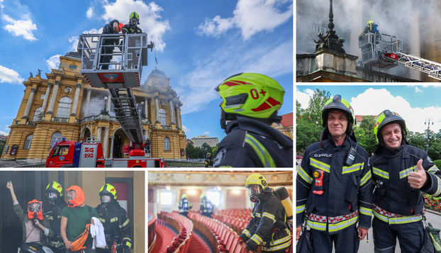 FOTO Vatrogasci u Zagrebu proveli vježbu spašavanja iz Hrvatskog narodnog kazališta