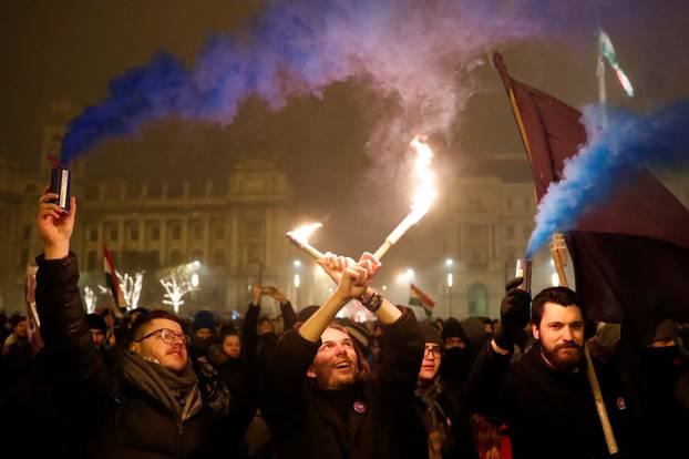 Protest against the new labour law in Budapest