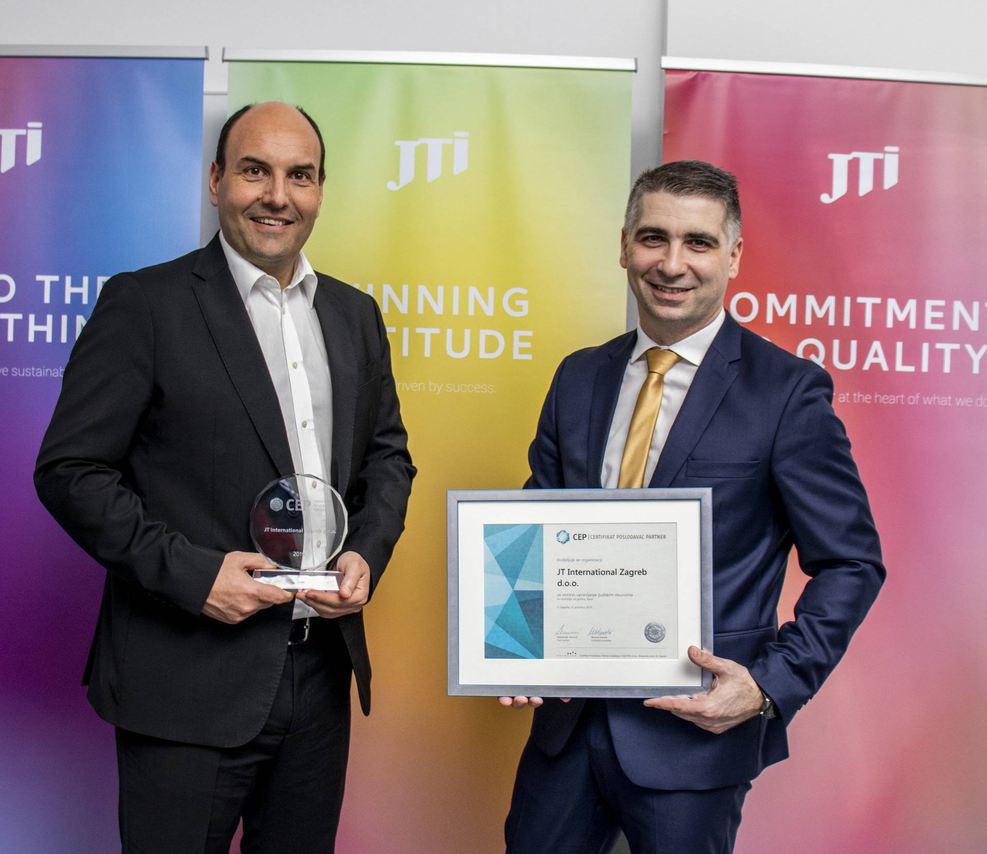 Certifikat Poslodavac Partner dodijeljen tvrtki JTI