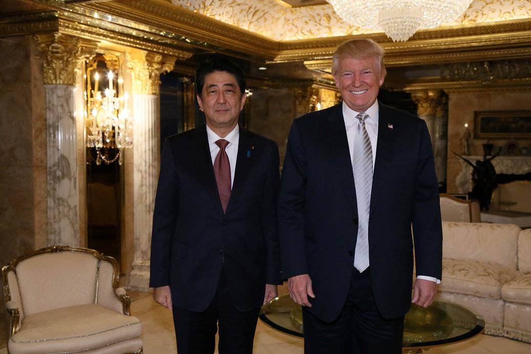 Japan's Prime Minister Shinzo Abe meets with U.S. President-elect Donald Trump at Trump Tower in Manhattan, New York