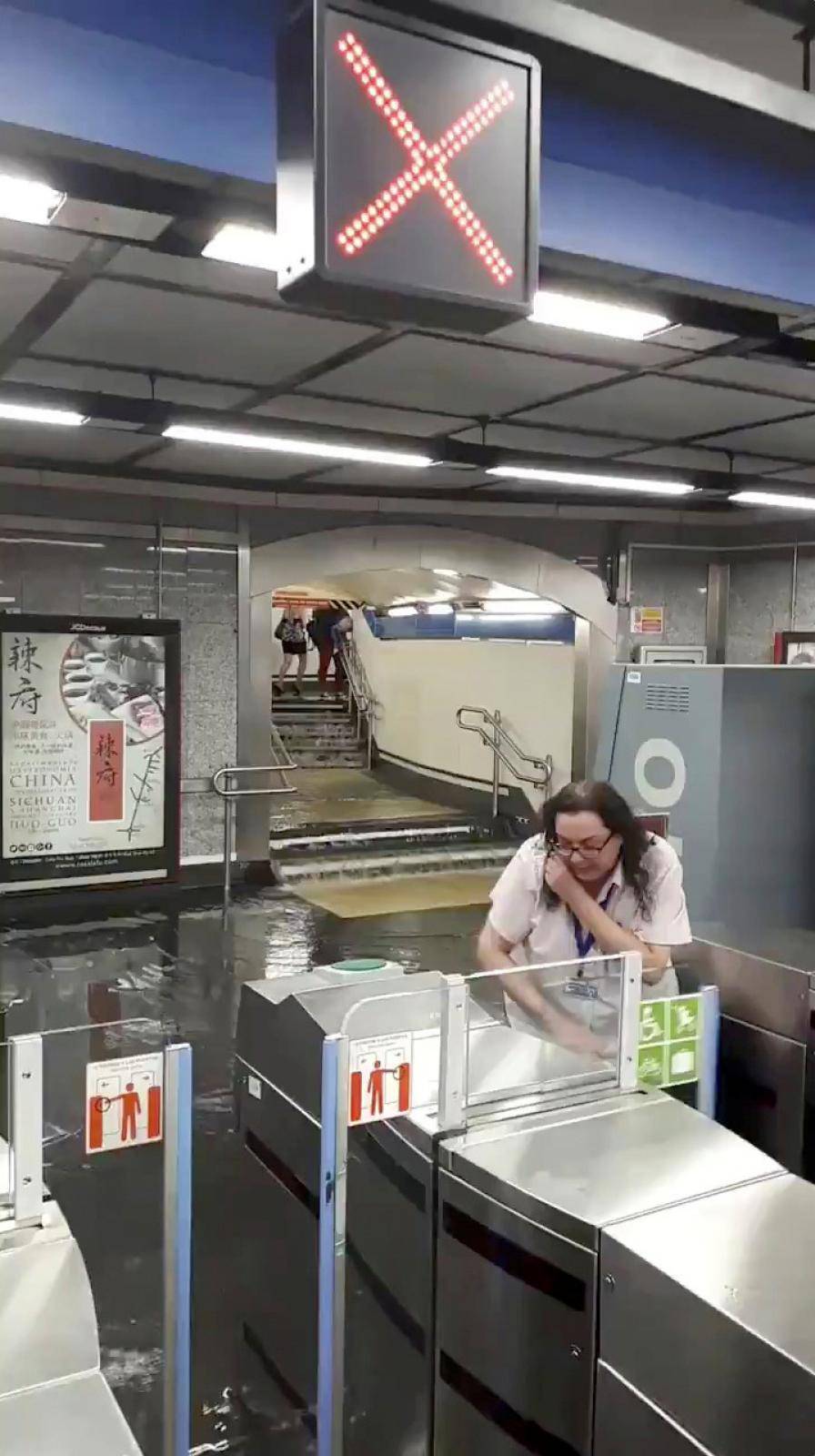 A view of a partially flooded metro station is seen in Madrid's downtown