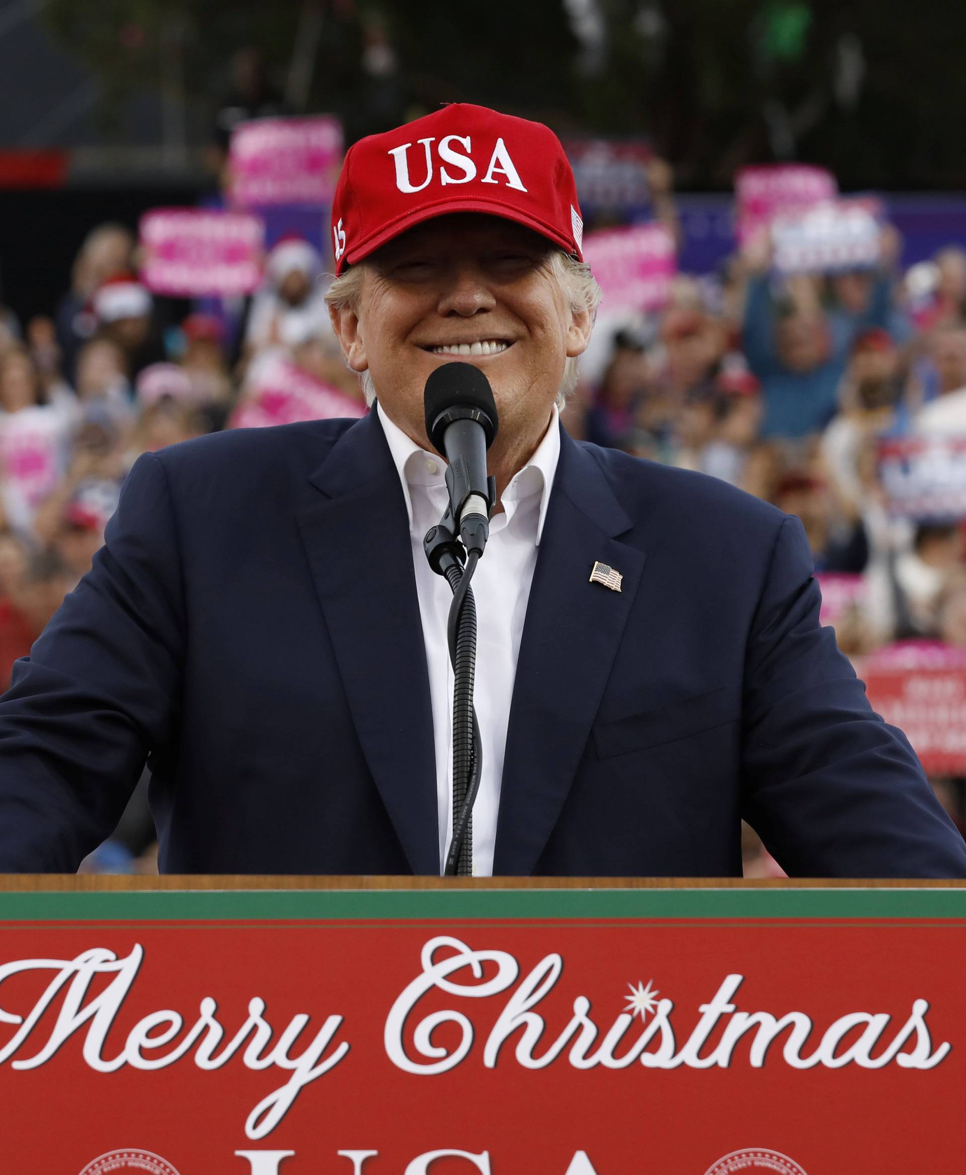 U.S. President-elect Donald Trump speaks during a USA Thank You Tour event in Mobile, Alabama