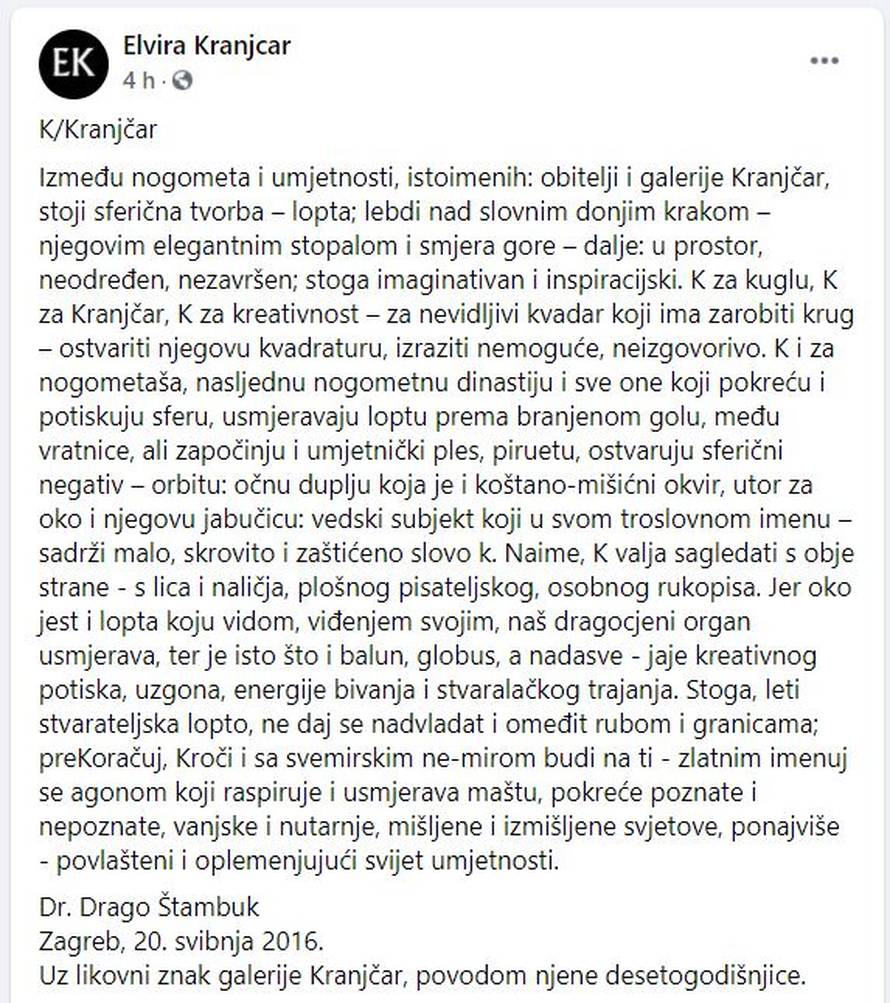 Elvira objavila fotku s Cicom: 'Između nogometa i umjetnosti  stoji sferična tvorba – lopta...'