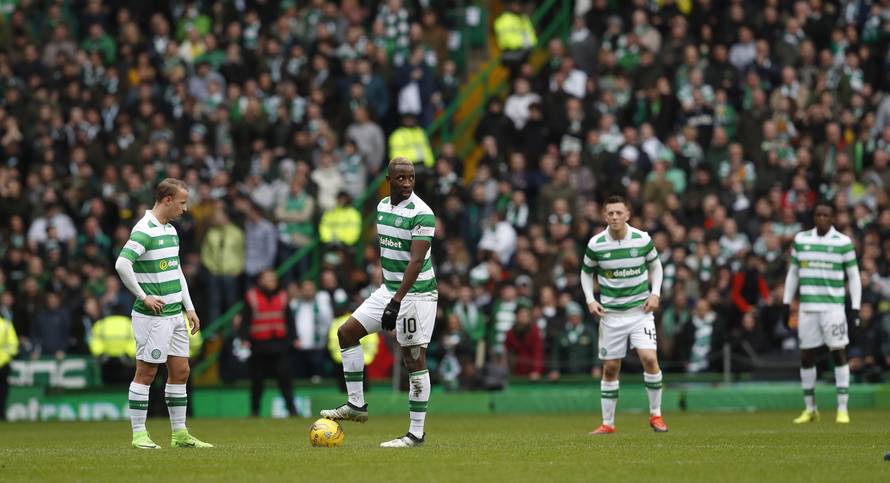 Celtic's Moussa Dembele kicks off after Rangers' scored their first goal