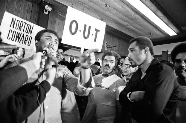 Muhammad Ali and his entourage try to wind up Ken Norton ahead of their third fight in New York