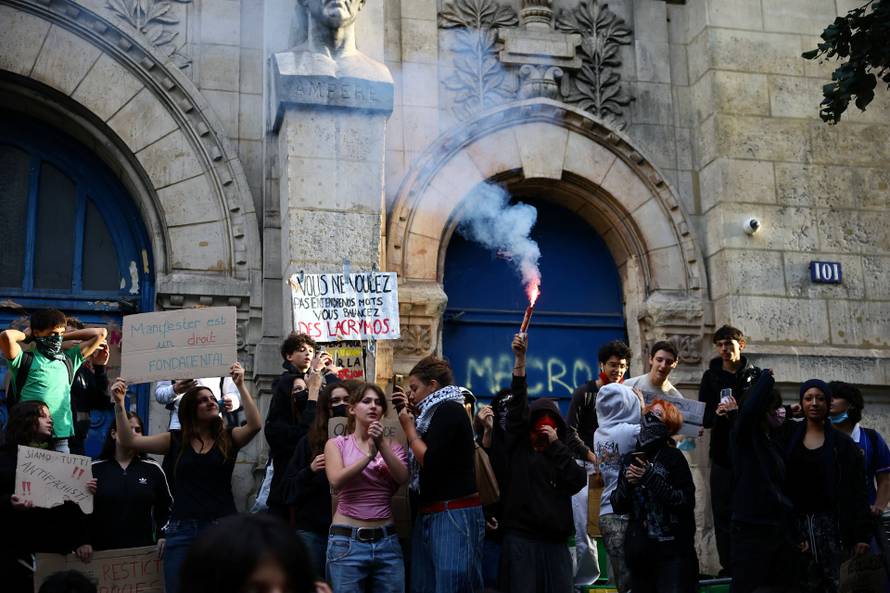 French high school students protest in France
