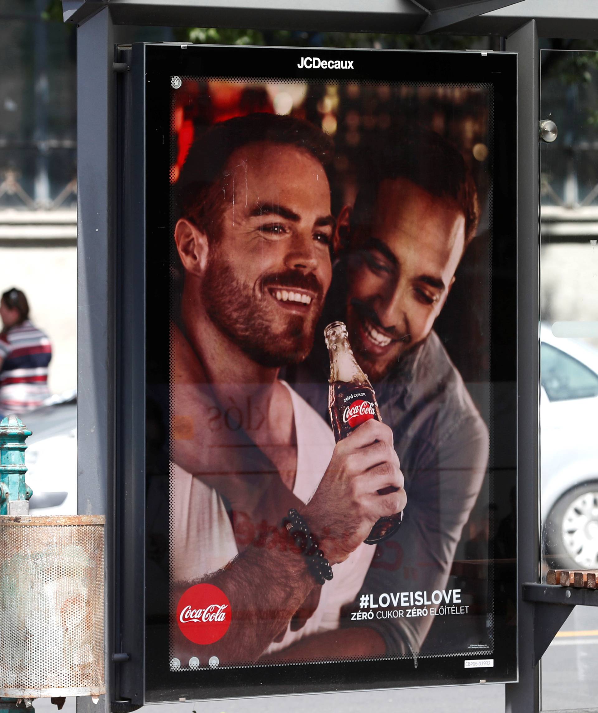 A billboard, part of a campaign by Coca-Cola promoting gay acceptance, which has prompted a political backlash is seen in Budapest
