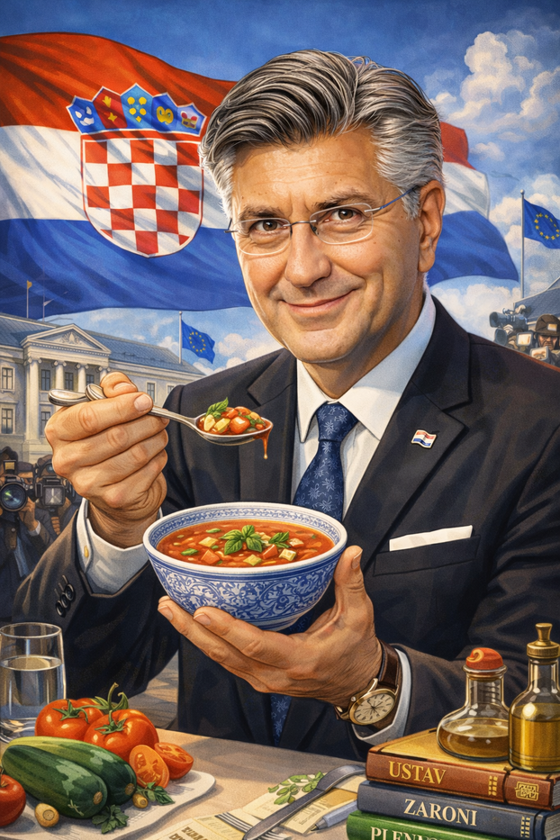 Ovako ChatGPT vidi političare kao karikature: Plenki srče juhu gazpacho za kile, a tek Kolinda!