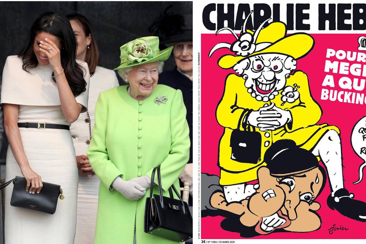 Charlie Hebdo opet je šokirao: Kraljica drži koljeno na Meghan