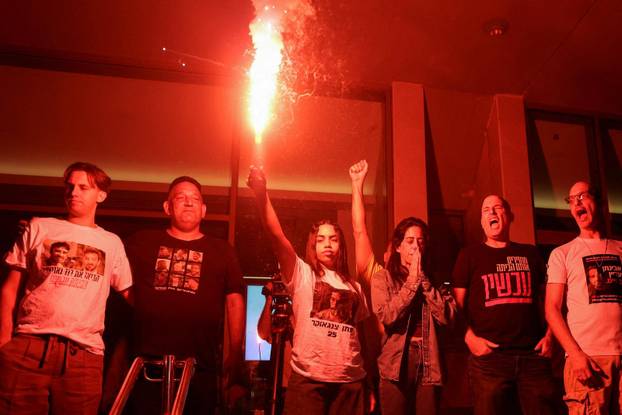 Reactions after Trump announced that Israel and Hamas agreed on the first phase of a Gaza ceasefire, in Tel Aviv