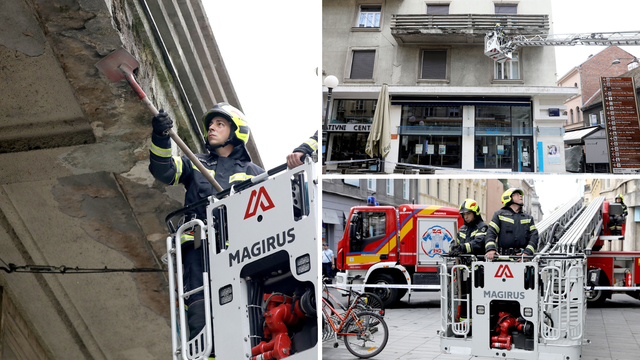 VIDEO Opasni balkon u centru Zagreba: Pogledajte kako su vatrogasci uklanjali dio pročelja
