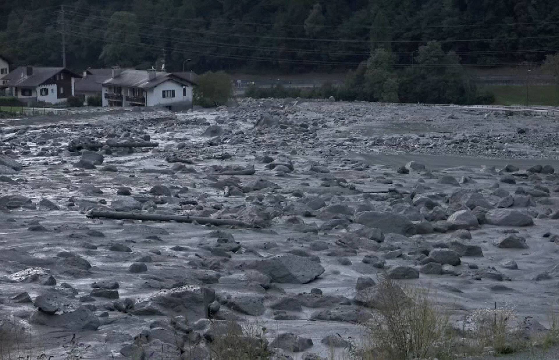 Still image taken from video shows the remote village of Bondo in Switzerland after a landslide struck it