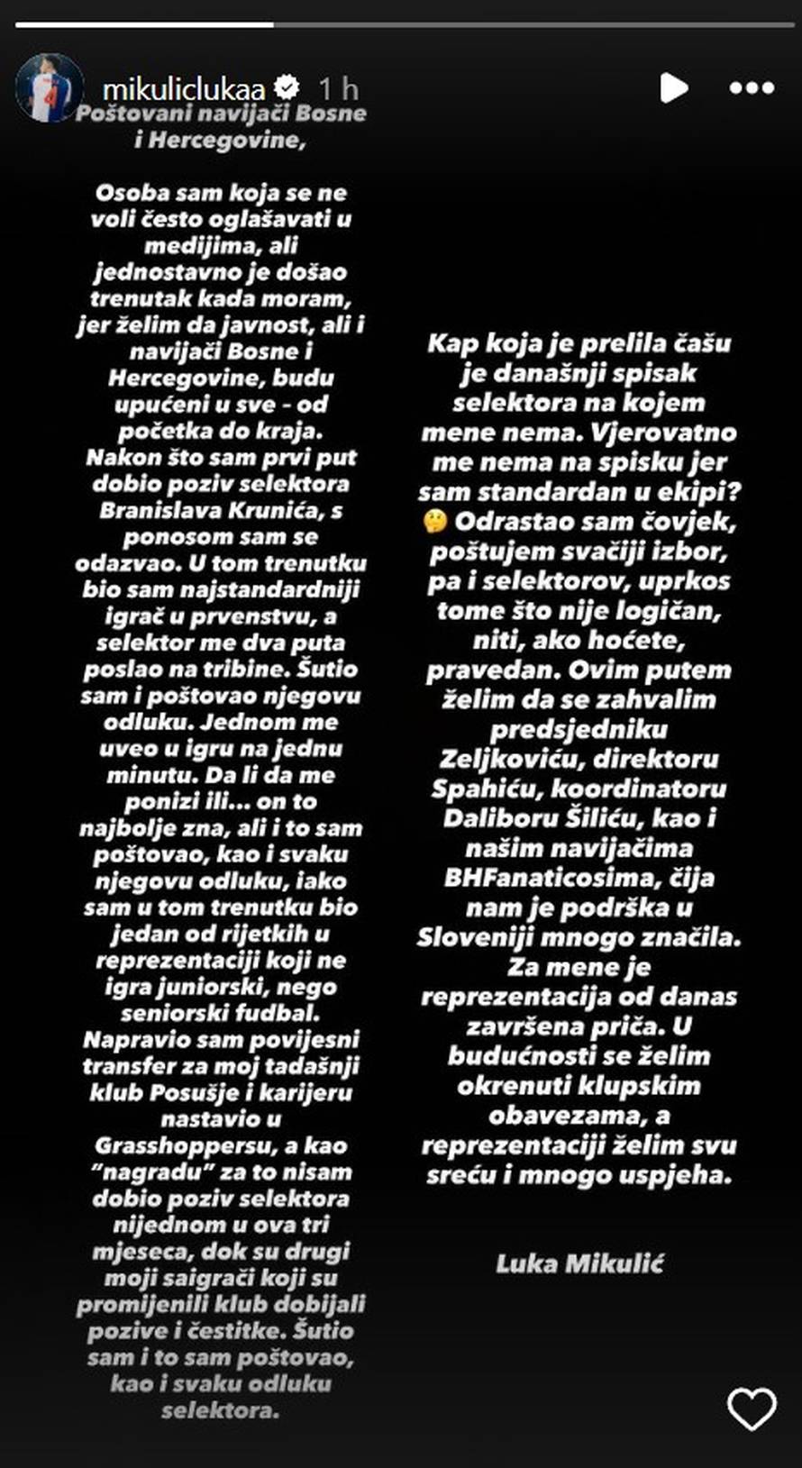 Mladi Splićanin oprostio se od reprezentacije BiH! 'Ovo nije pravedno, izbornik me ponizio'