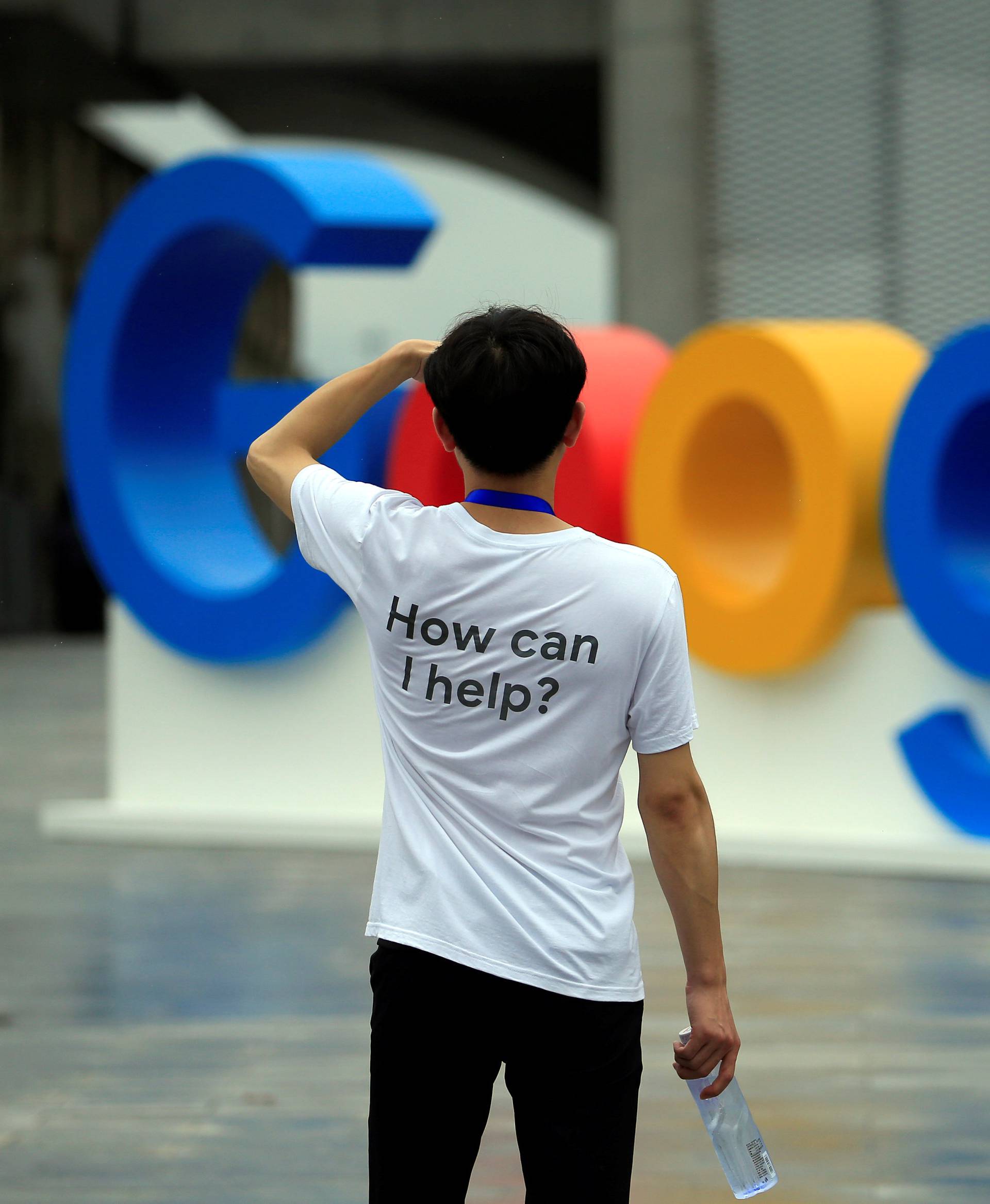 A Google sign is seen during the WAIC (World Artificial Intelligence Conference) in Shanghai