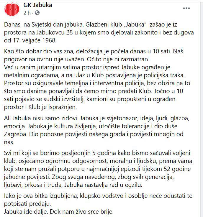 'Jabuka nisu samo zidovi, već ljudi, kultura življenja, utočište tolerancije i dio duše Zagreba'