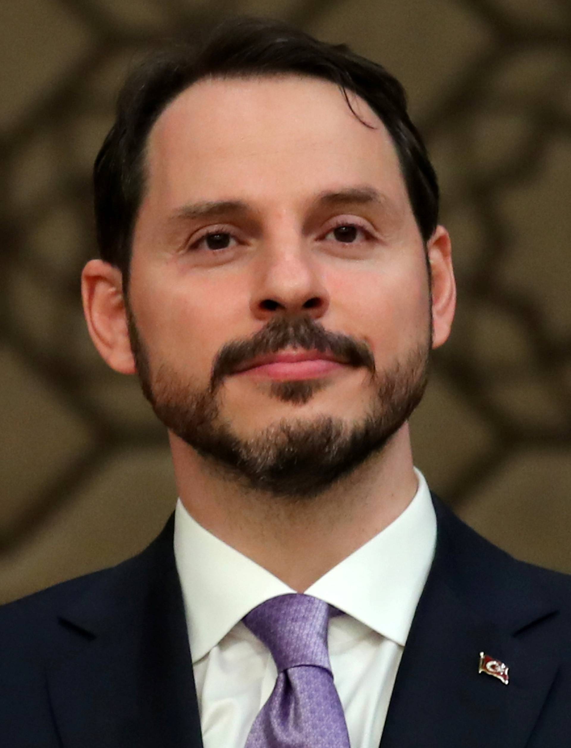 Turkish President Tayyip Erdogan's son-in-law and newly appointed Treasury and Finance Minister Berat Albayrak attends a presser at the Presidential Palace in Ankara